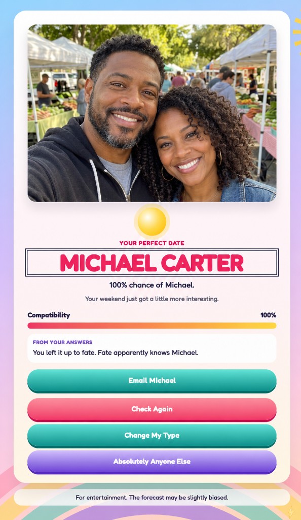 The reveal, with a picture of the couple and the sender's name.
